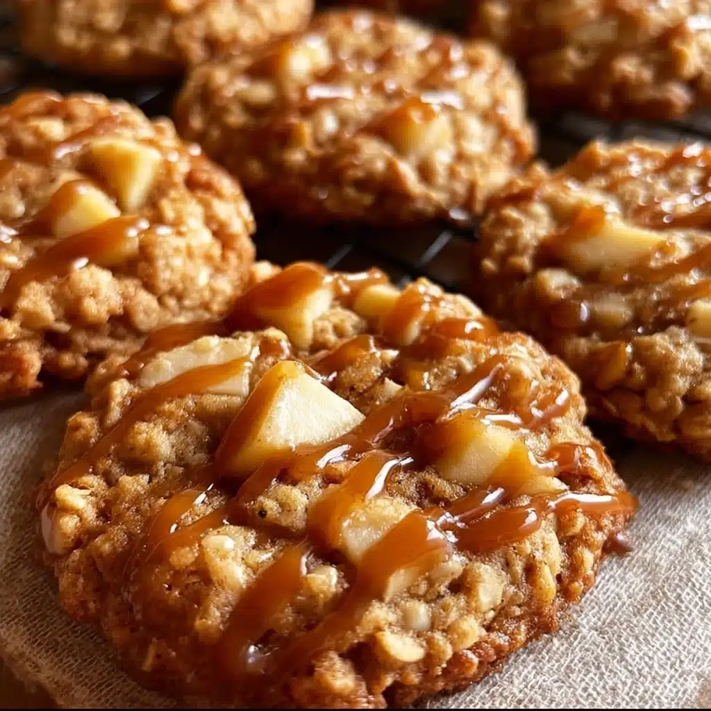 Delicious caramel apple oatmeal cookies on a rustic table