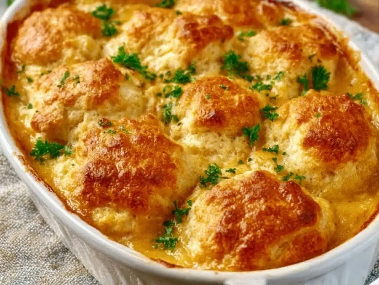 Cheddar Bay Chicken Cobbler with flaky topping and savory filling