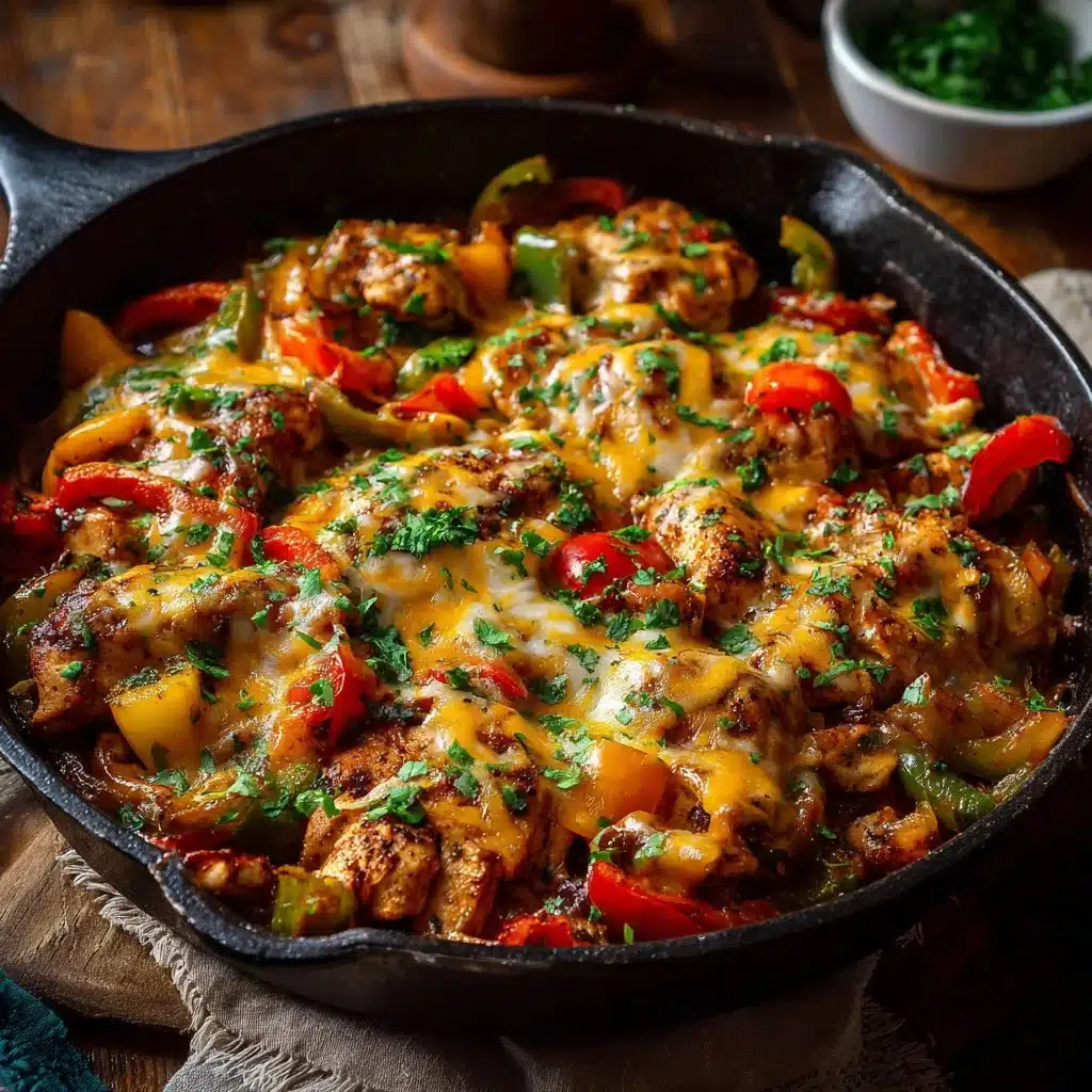 Cheesy Baja Chicken & Bell Pepper Skillet featuring colorful ingredients