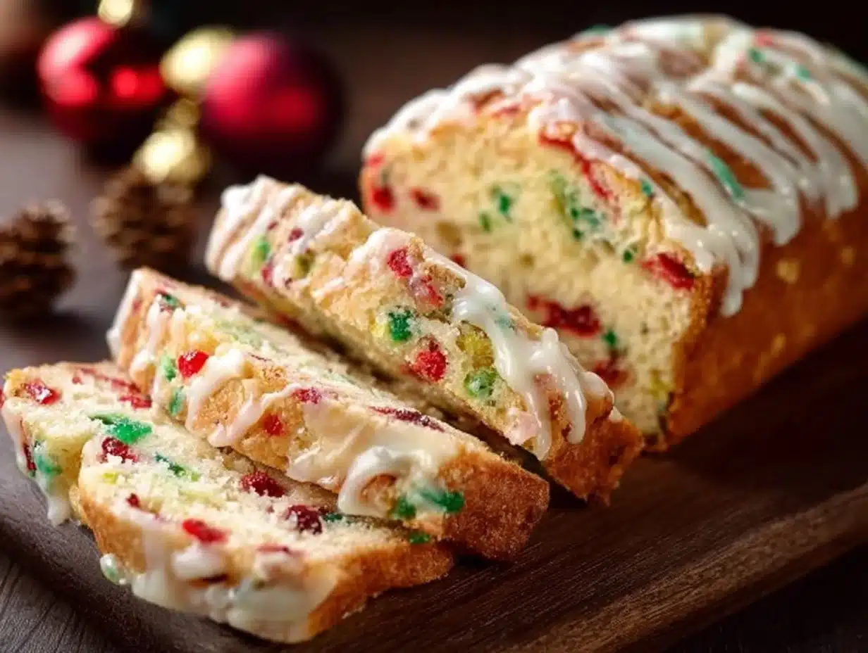 Holiday-inspired Christmas Sprinkle Buttermilk Bread fresh from the oven.