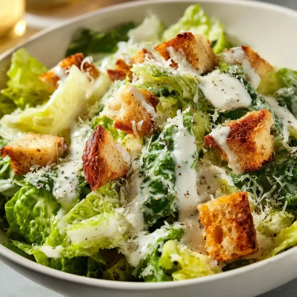 Homemade classic Caesar salad dressing in a bowl with fresh ingredients.
