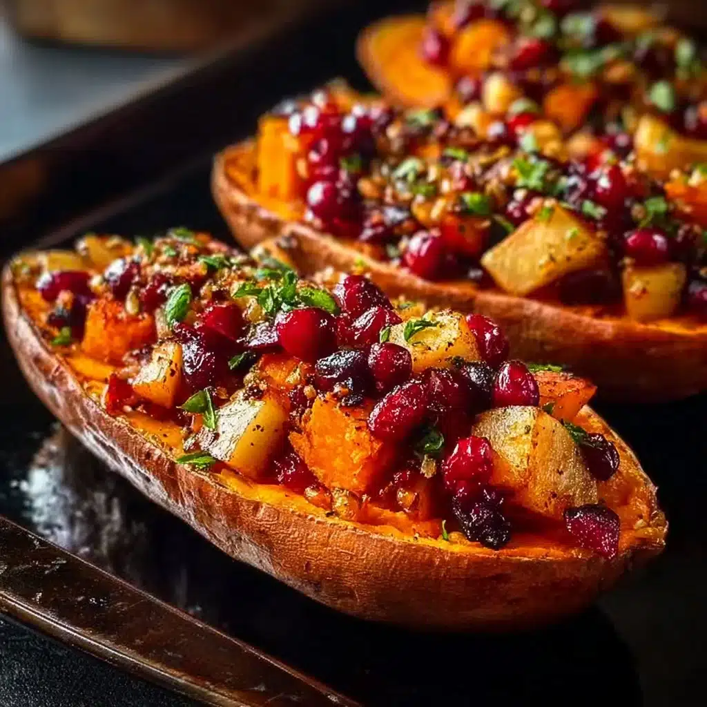 Cranberry Apple Twice-Baked Sweet Potatoes served in a dish