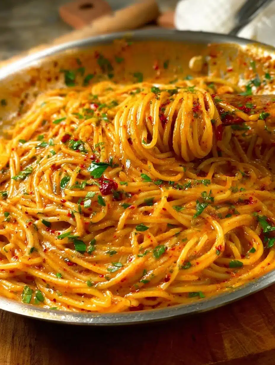 Creamy caramelized onion pasta served in a bowl with herbs and cheese.