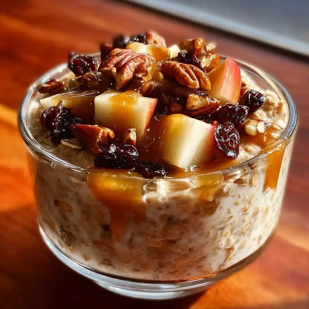 Bowl of creamy cinnamon raisin overnight oats topped with raisins and cinnamon