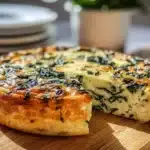 Crustless spinach quiche with cottage cheese served on a plate