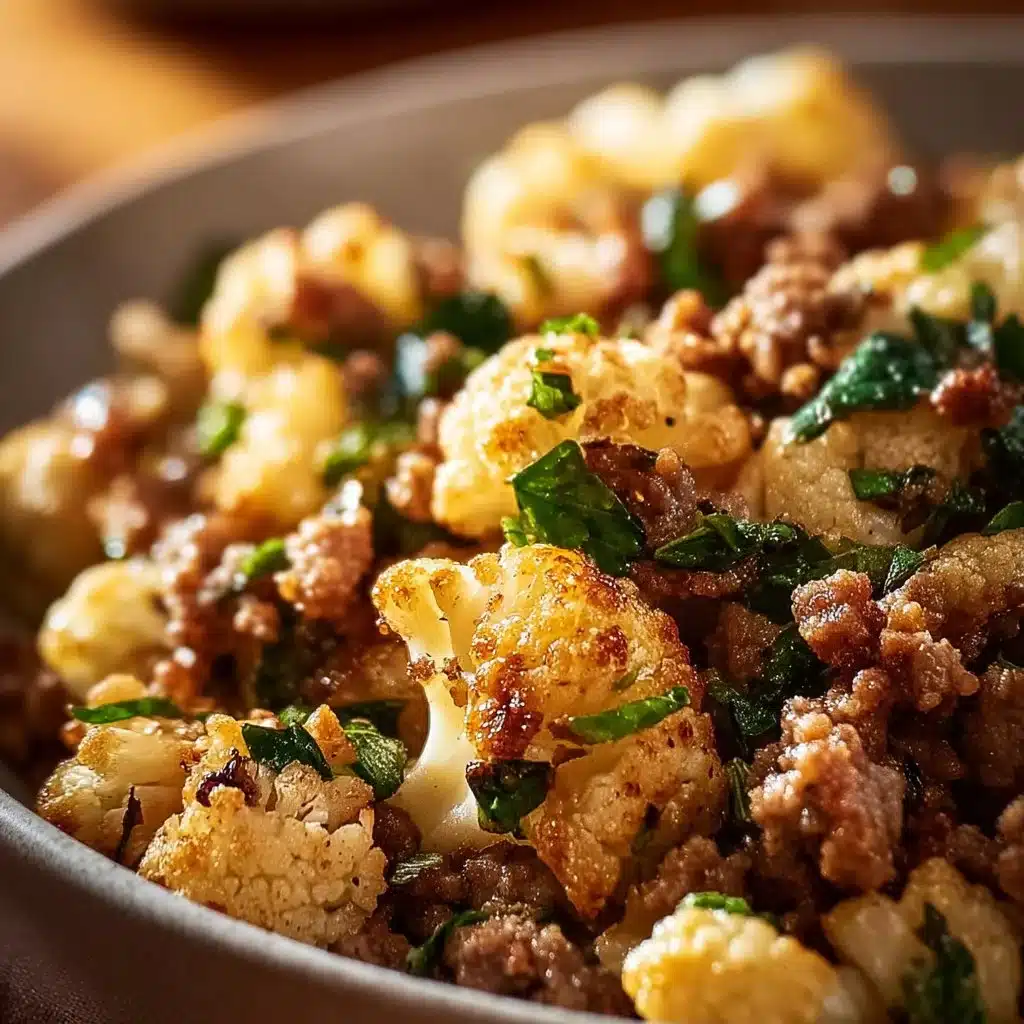 Delicious Garlic Butter Ground Turkey with Cauliflower in a skillet