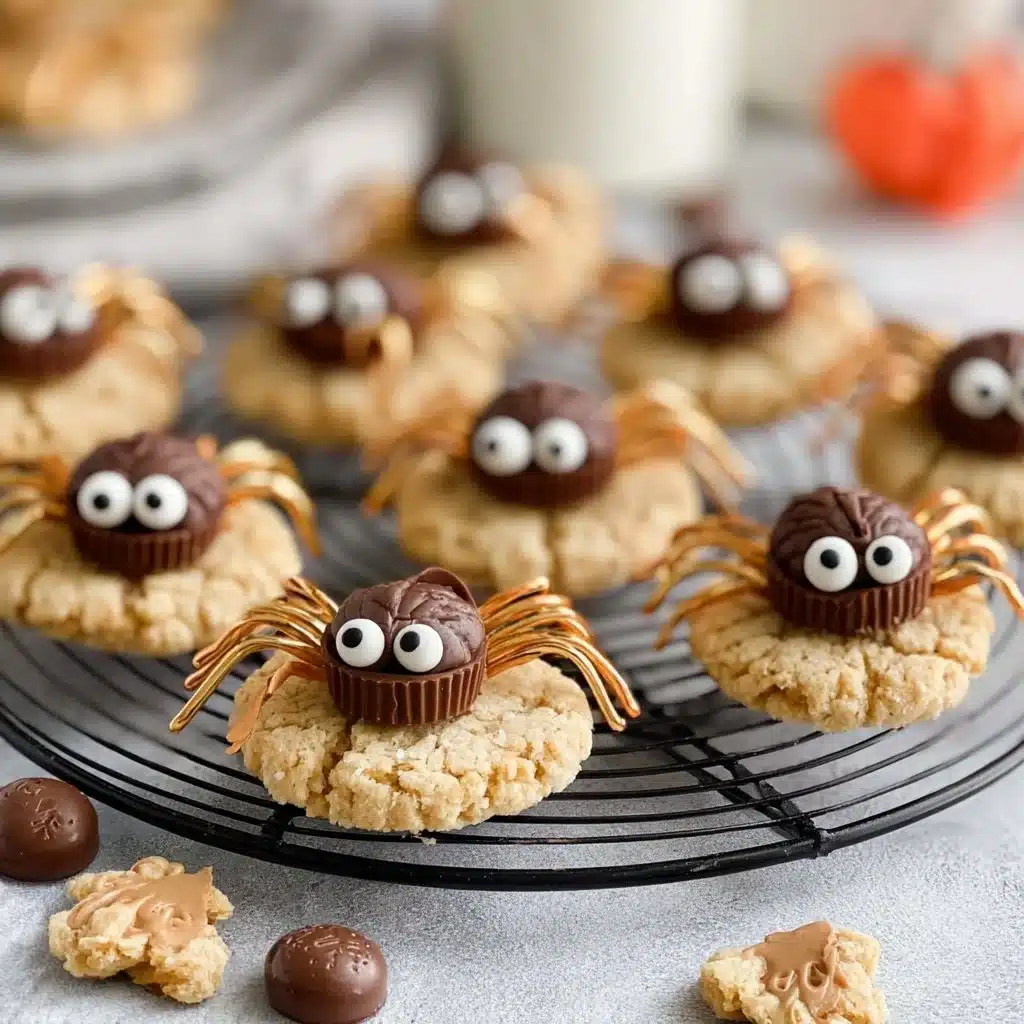 Delicious Halloween Peanut Butter Spider Cookies with chocolate eyes.