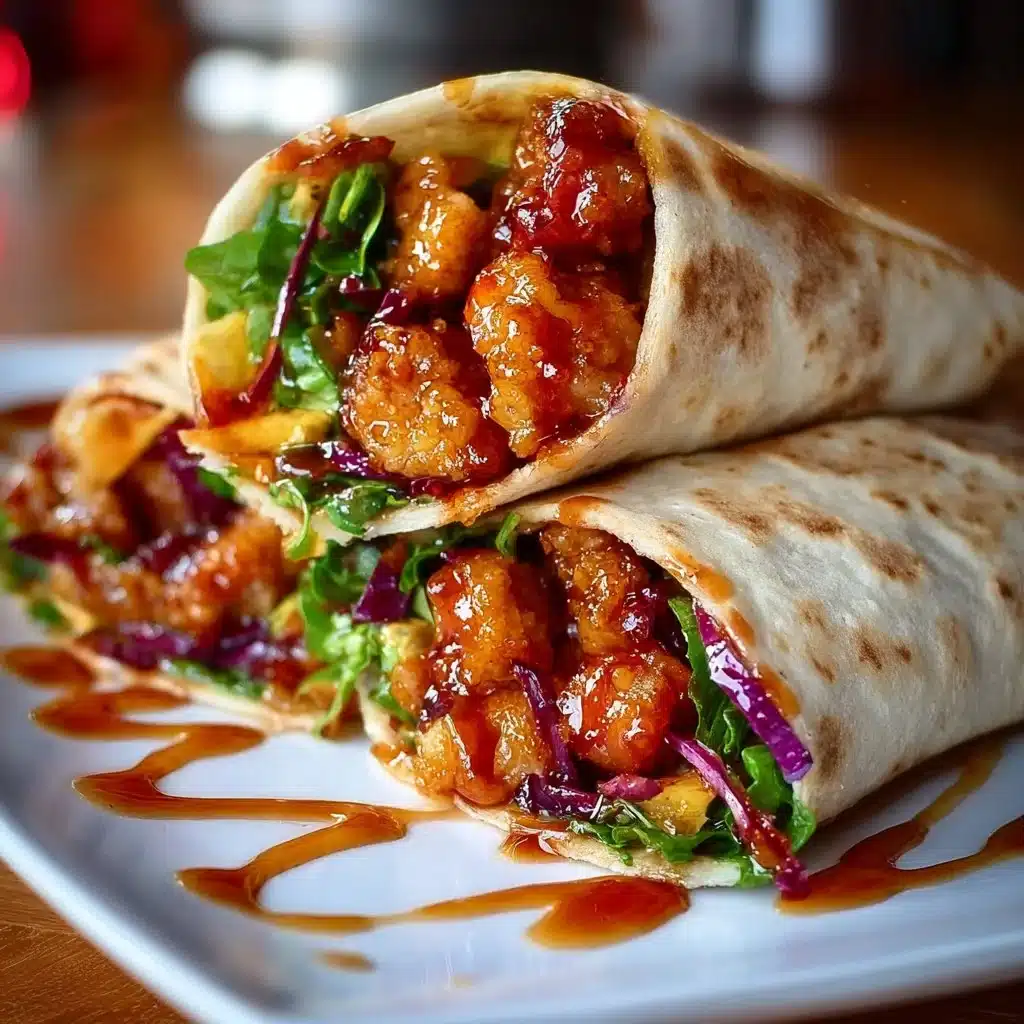 Delicious Honey Garlic Chicken Wrap with fresh veggies and sauce
