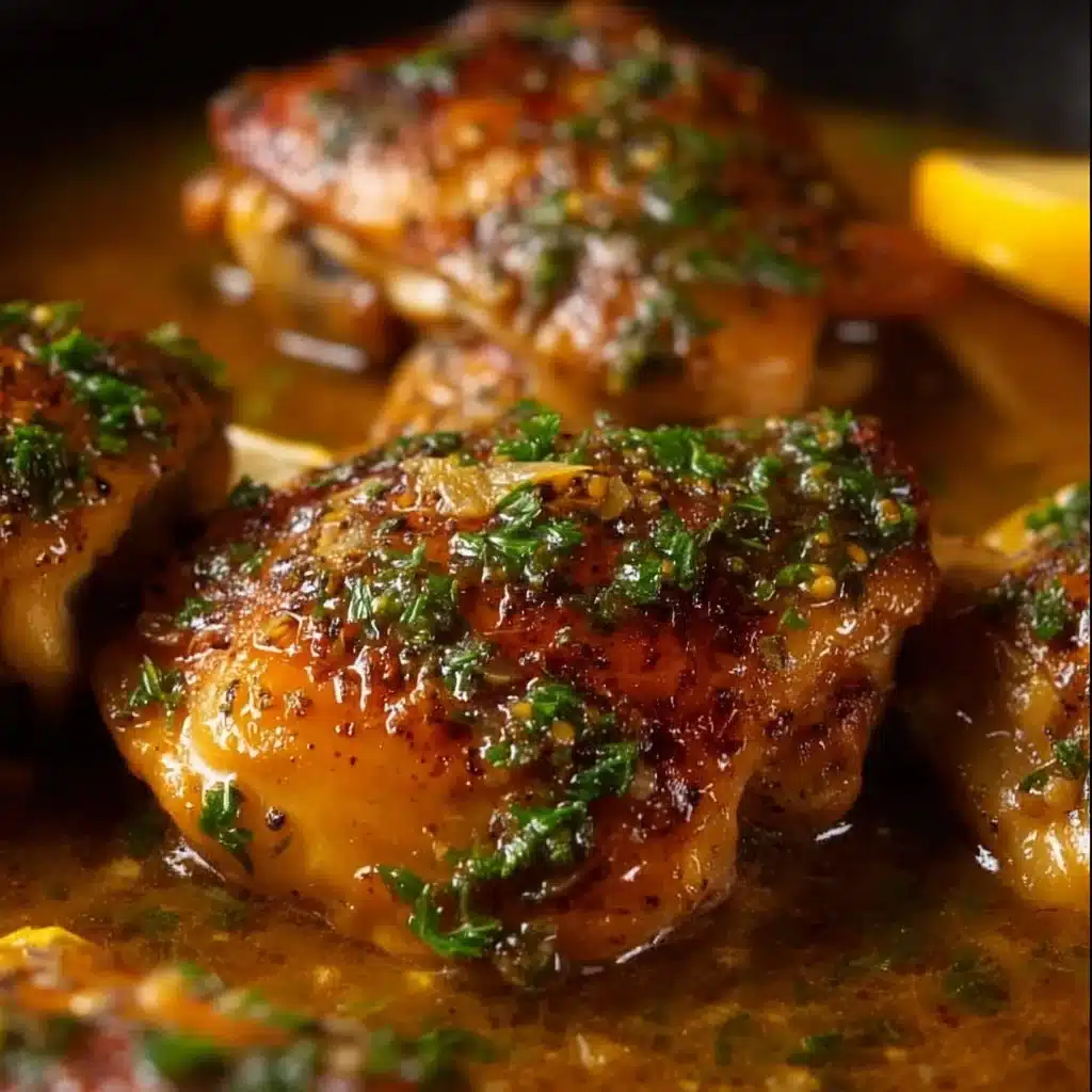 Delicious Honey Lemon Pepper Chicken Thighs garnished with herbs