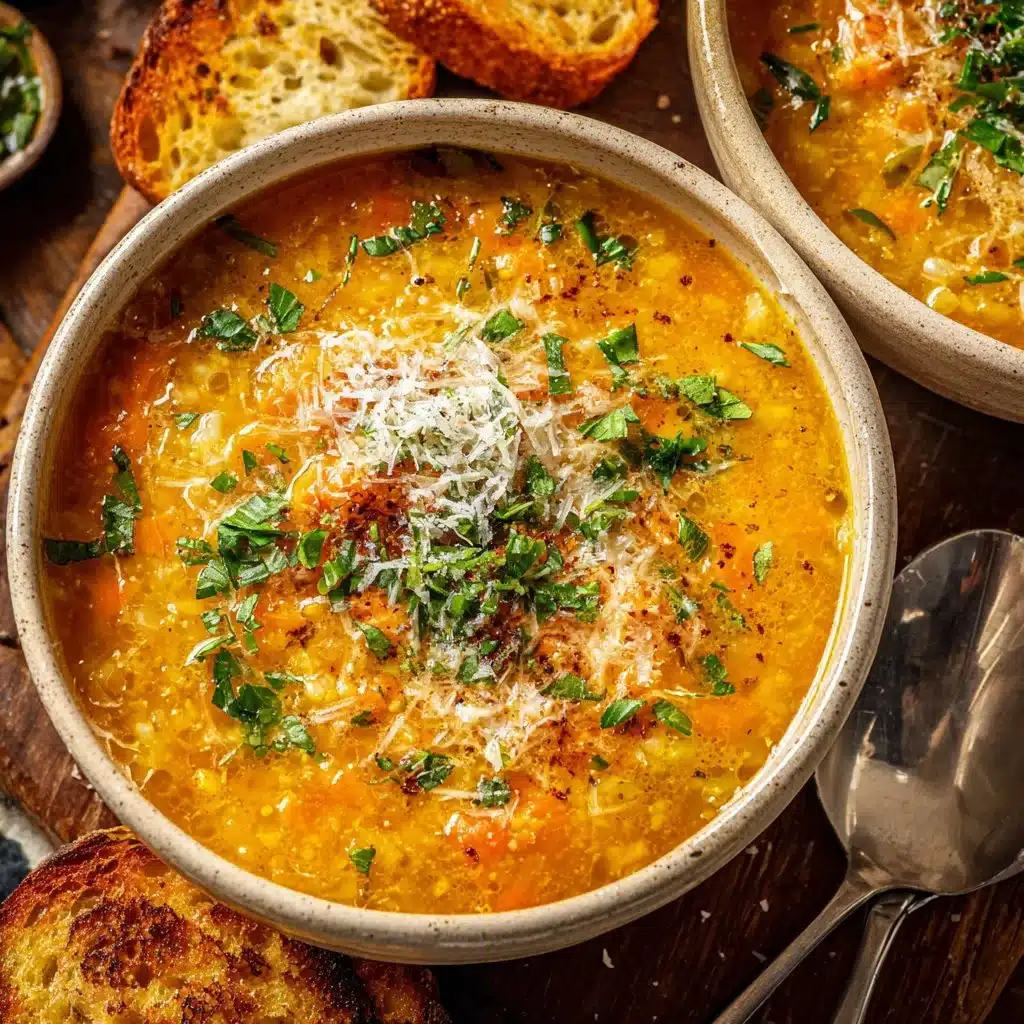 Bowl of Italian Penicillin Soup garnished with herbs and spices