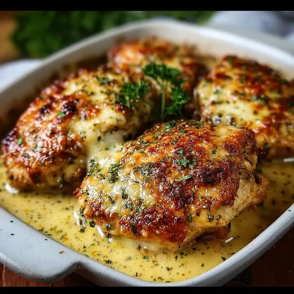 Plate of Keto Garlic Parmesan Chicken garnished with herbs.