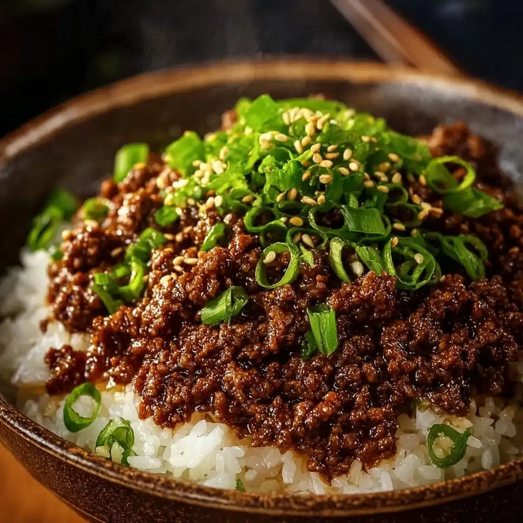 Korean Ground Beef Bowl with rice and vegetables