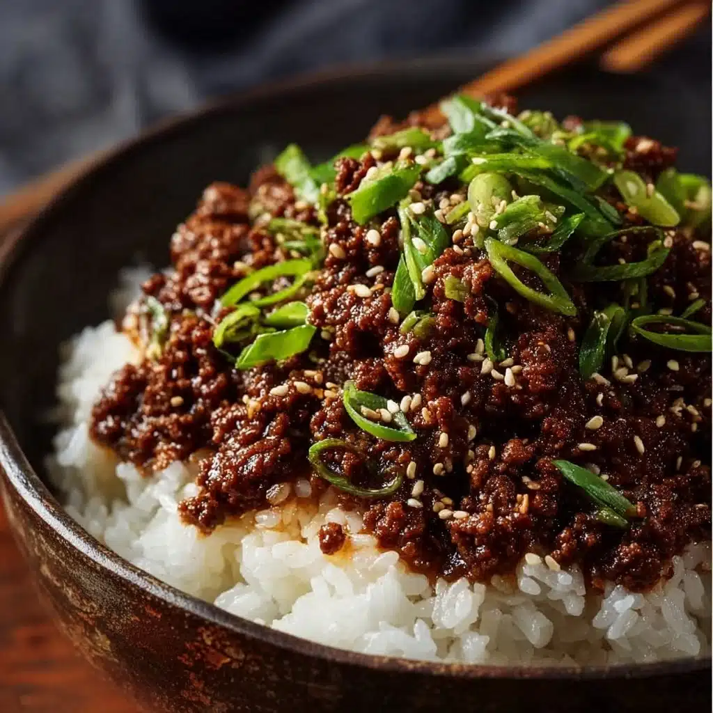 Delicious Korean Ground Beef Bowl with vibrant vegetables and rice.
