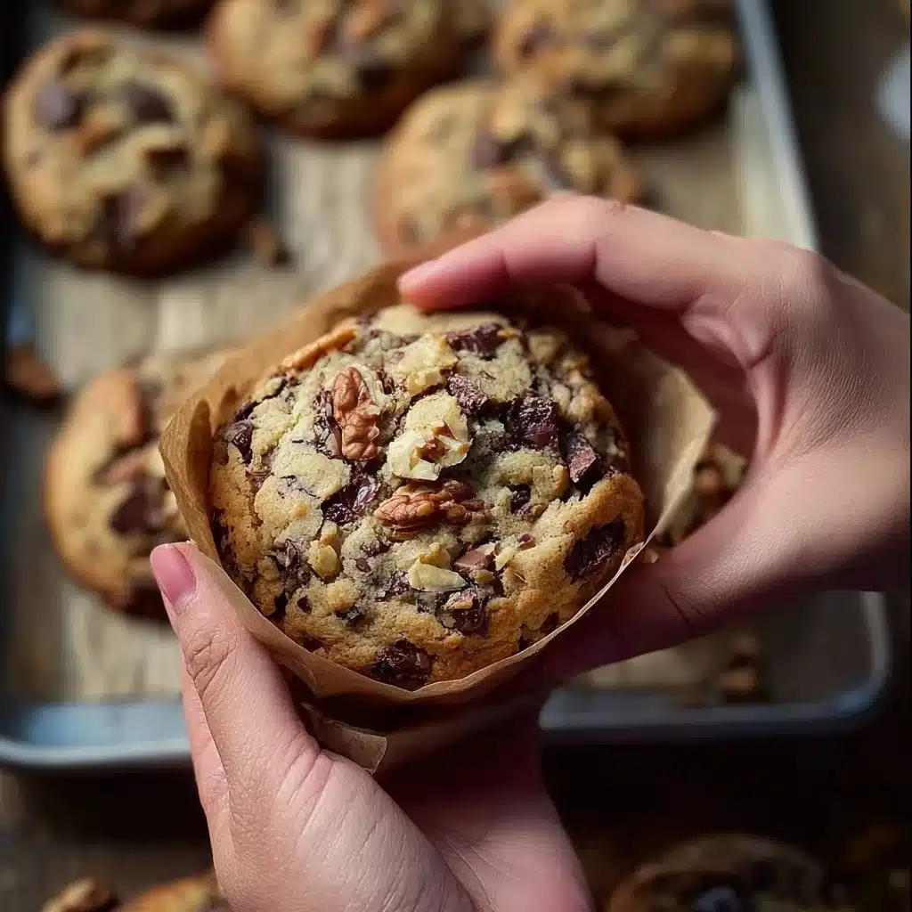 Delicious leavened chocolate walnut cookie with nuts and chocolate chunks
