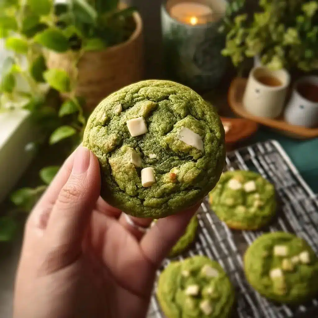 Delicious matcha white chocolate cookies on a plate