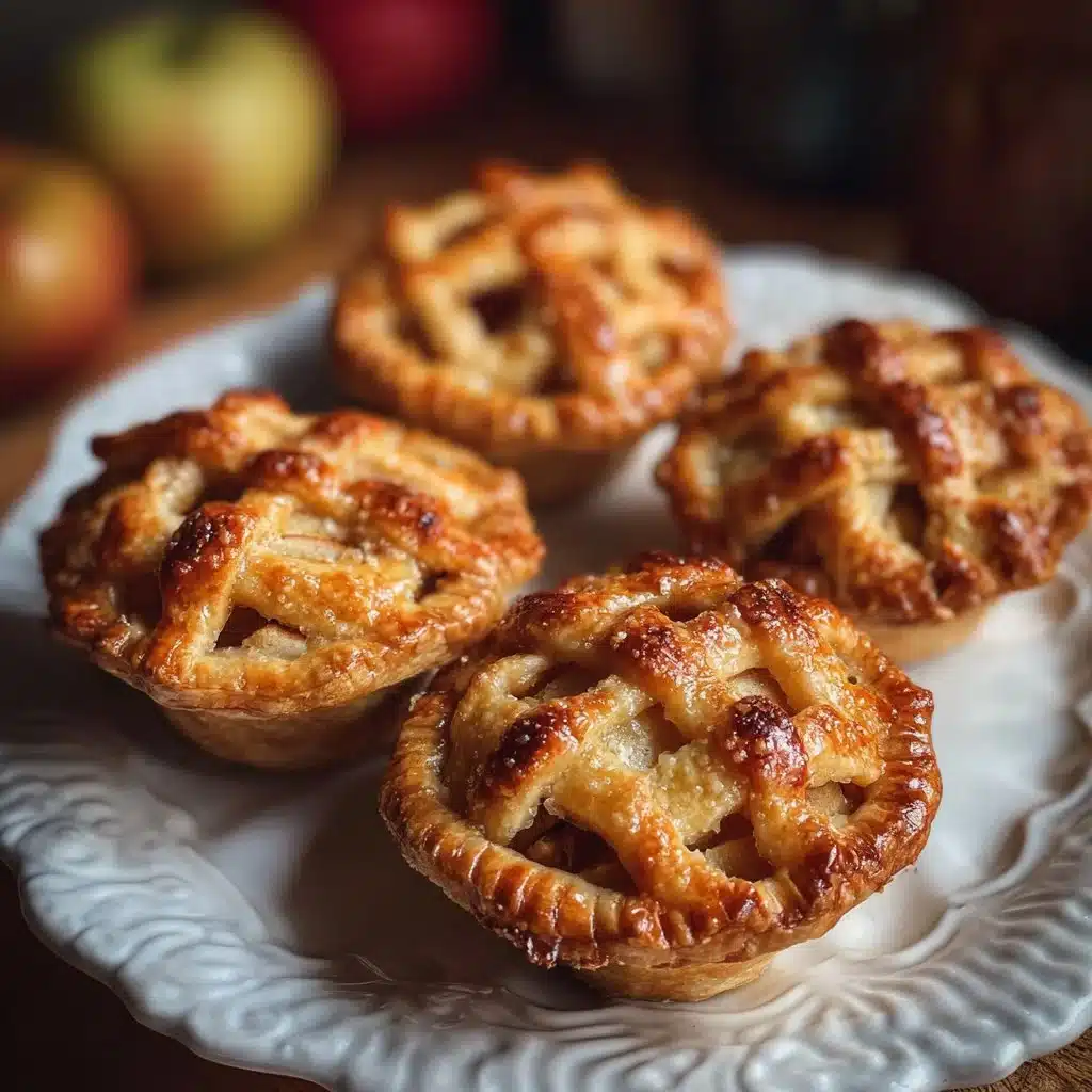 Freshly baked mini apple pies on a wooden table