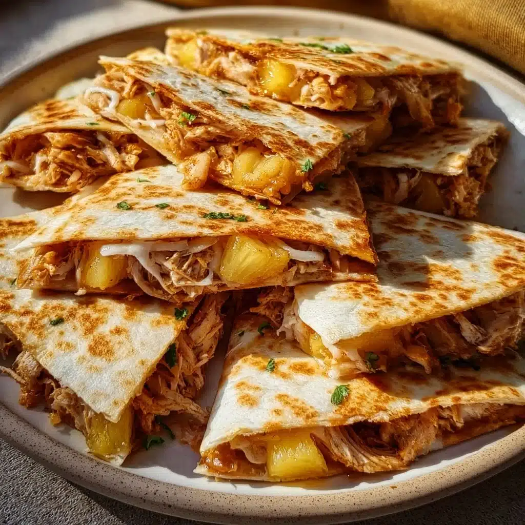 Delicious Pineapple Teriyaki Chicken Quesadilla topped with fresh ingredients