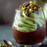Delicious Pistachio Mousse dessert with Chocolate Ganache topping