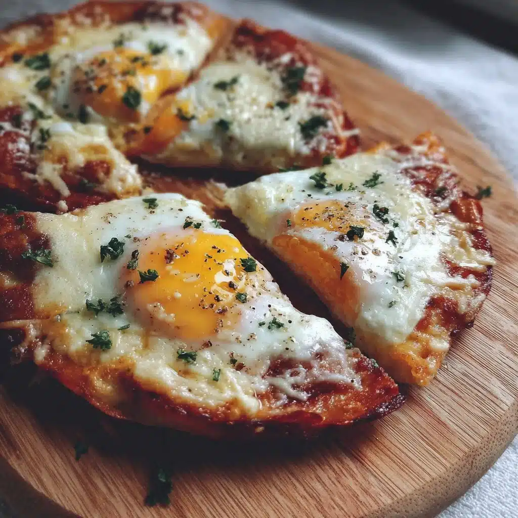 Scrumptious Pizza Eggs topped with cheese and toppings on a plate