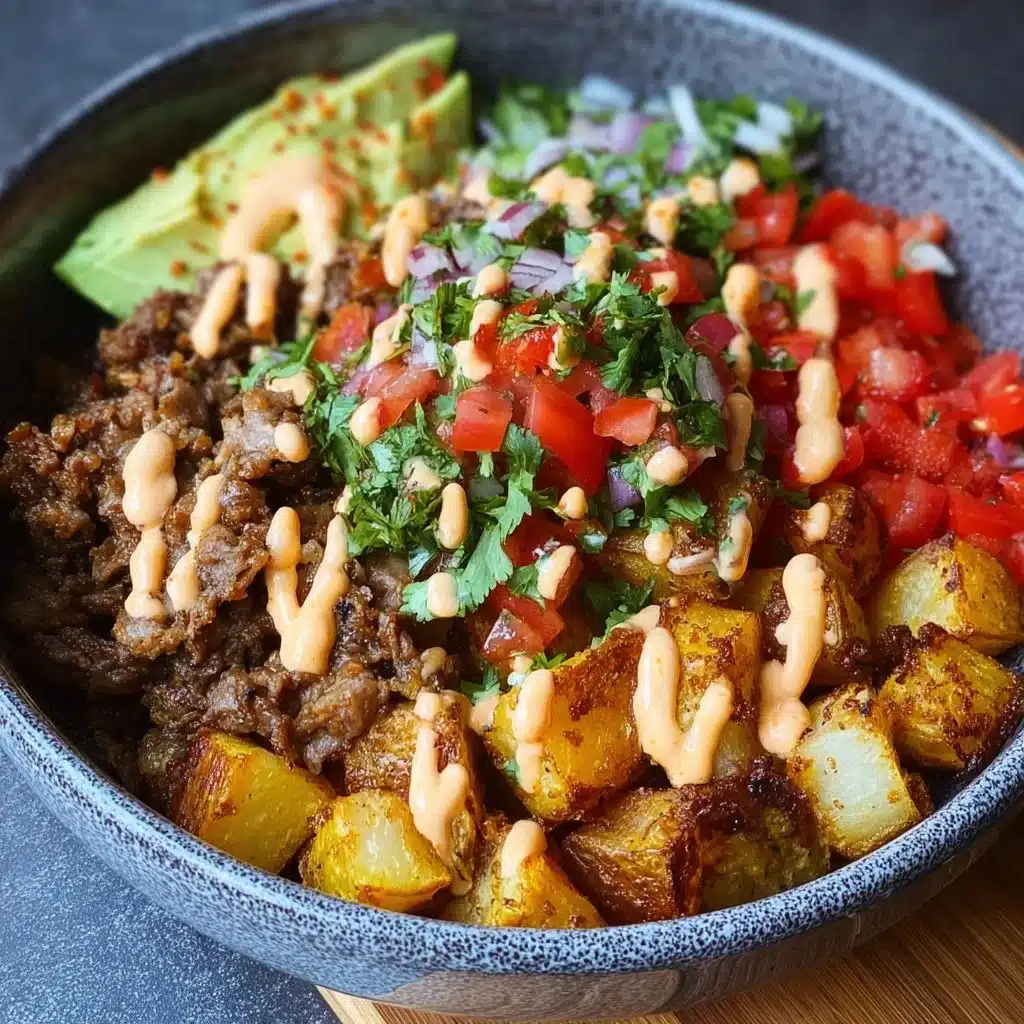 Delicious Potato Taco Bowl with fresh toppings and crispy potatoes