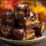 Delicious homemade pumpkin brownies ready to be served with a sprinkle of nuts