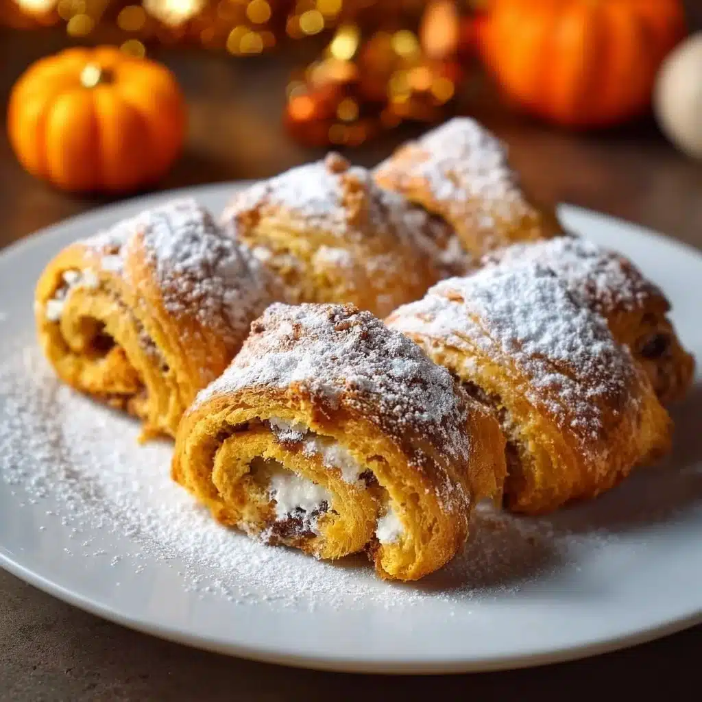 Delicious Pumpkin Cannoli Cake Roll topped with cream and pumpkin spice.
