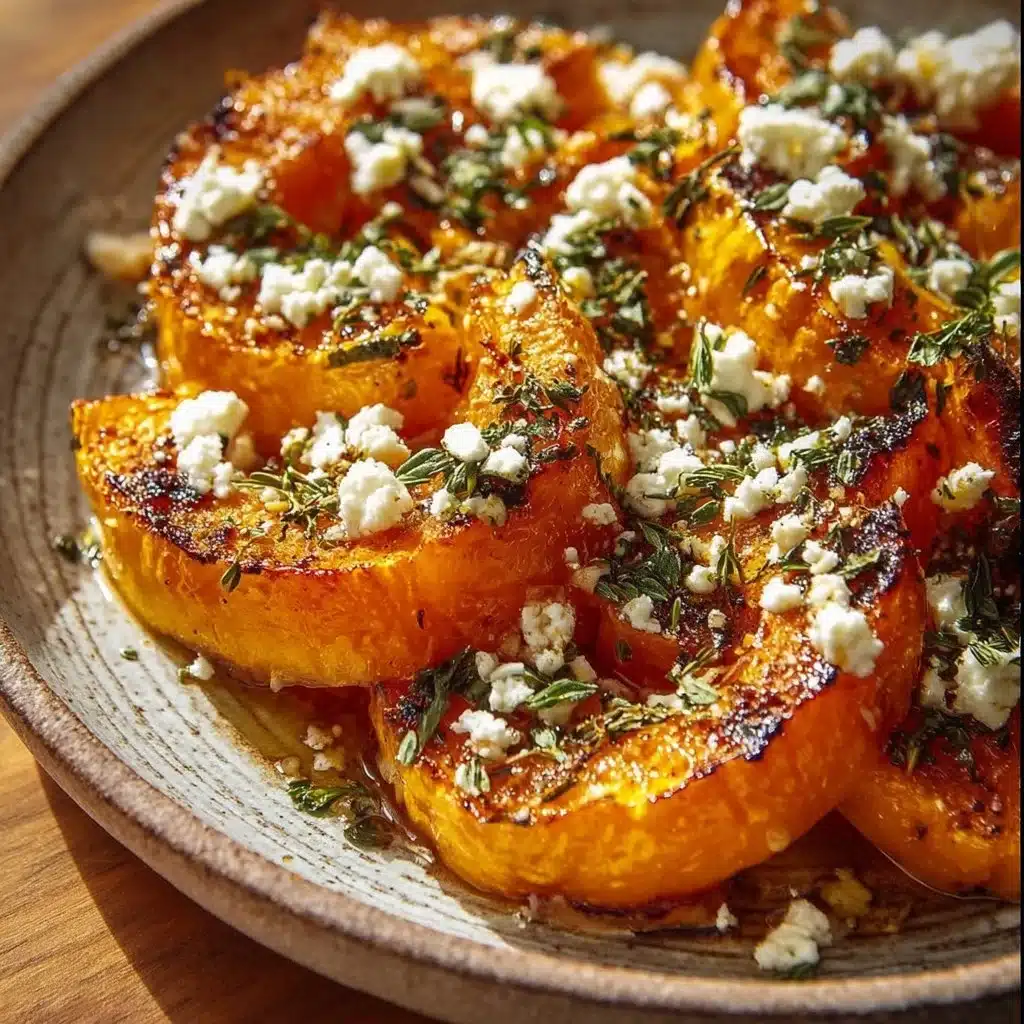 Deliciously roasted pumpkin topped with feta cheese and drizzled with honey