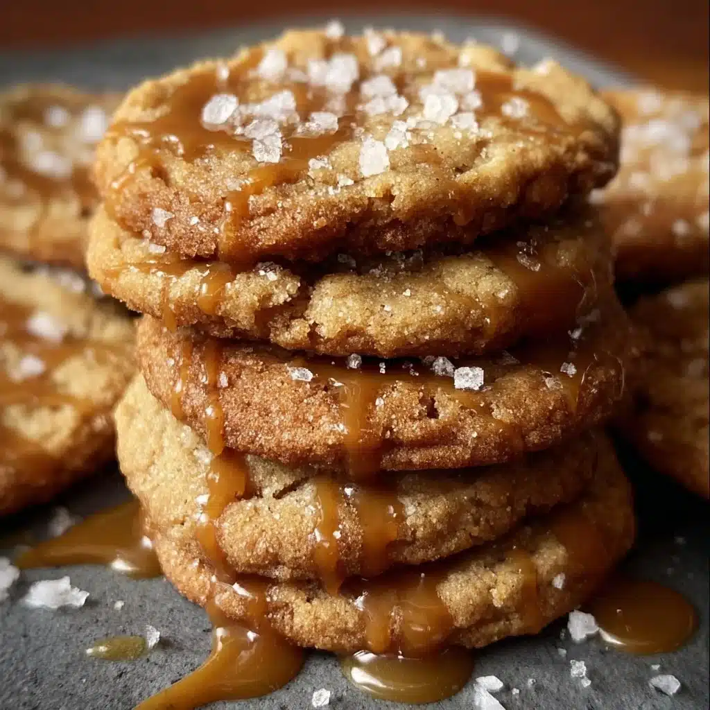 Freshly baked salted caramel cookies with a sprinkle of sea salt on top.