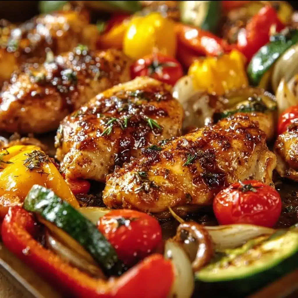 Sheet pan balsamic glazed chicken with colorful vegetables for a healthy meal