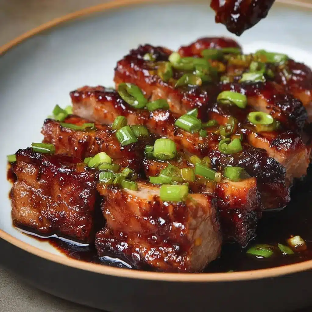 Delicious soy glazed chicken garnished with green onions on a plate