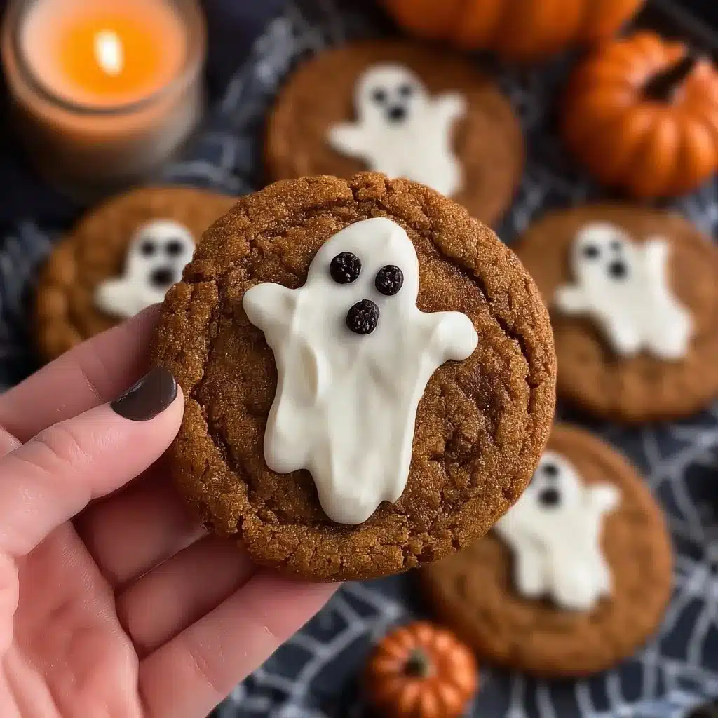 Spooky ghost brown butter pumpkin cookies on a plate, ideal for Halloween treats.