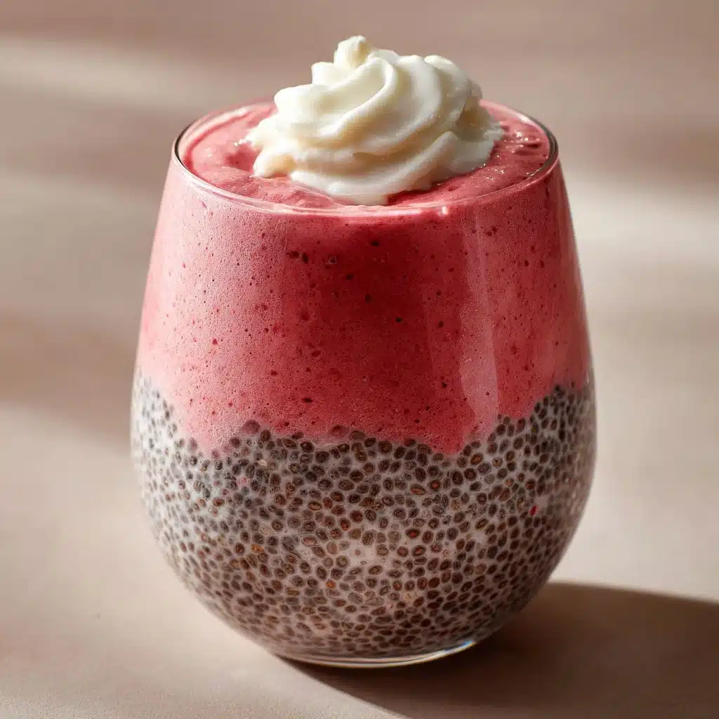 Delicious Strawberry Cheesecake Chia Seed Pudding in a glass bowl