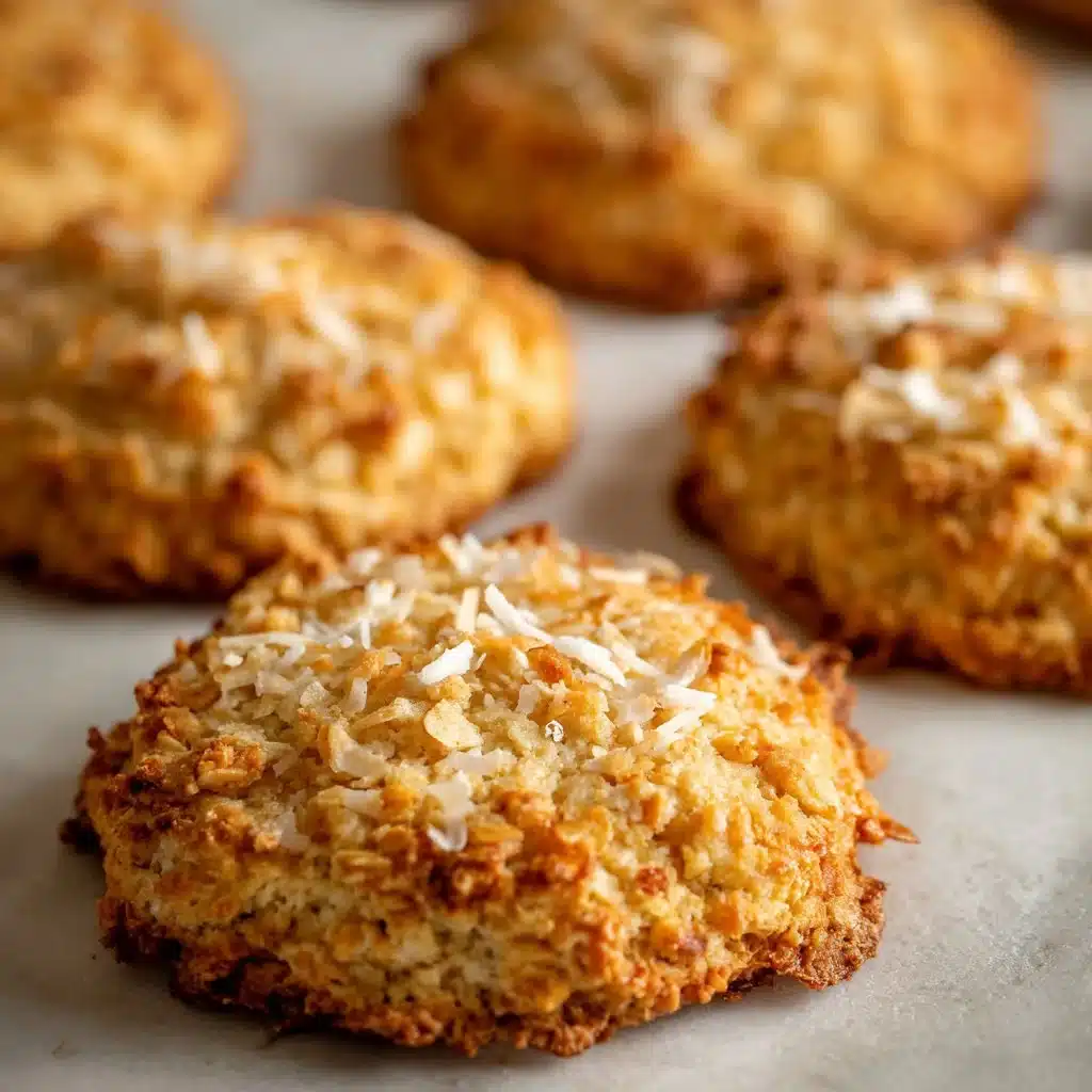 Healthy sugar-free coconut oatmeal cookies on a wooden table