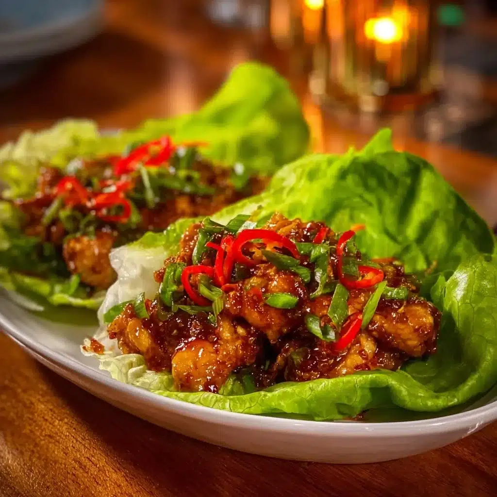Sweet Chili Chicken Lettuce Wraps served on a plate with fresh vegetables