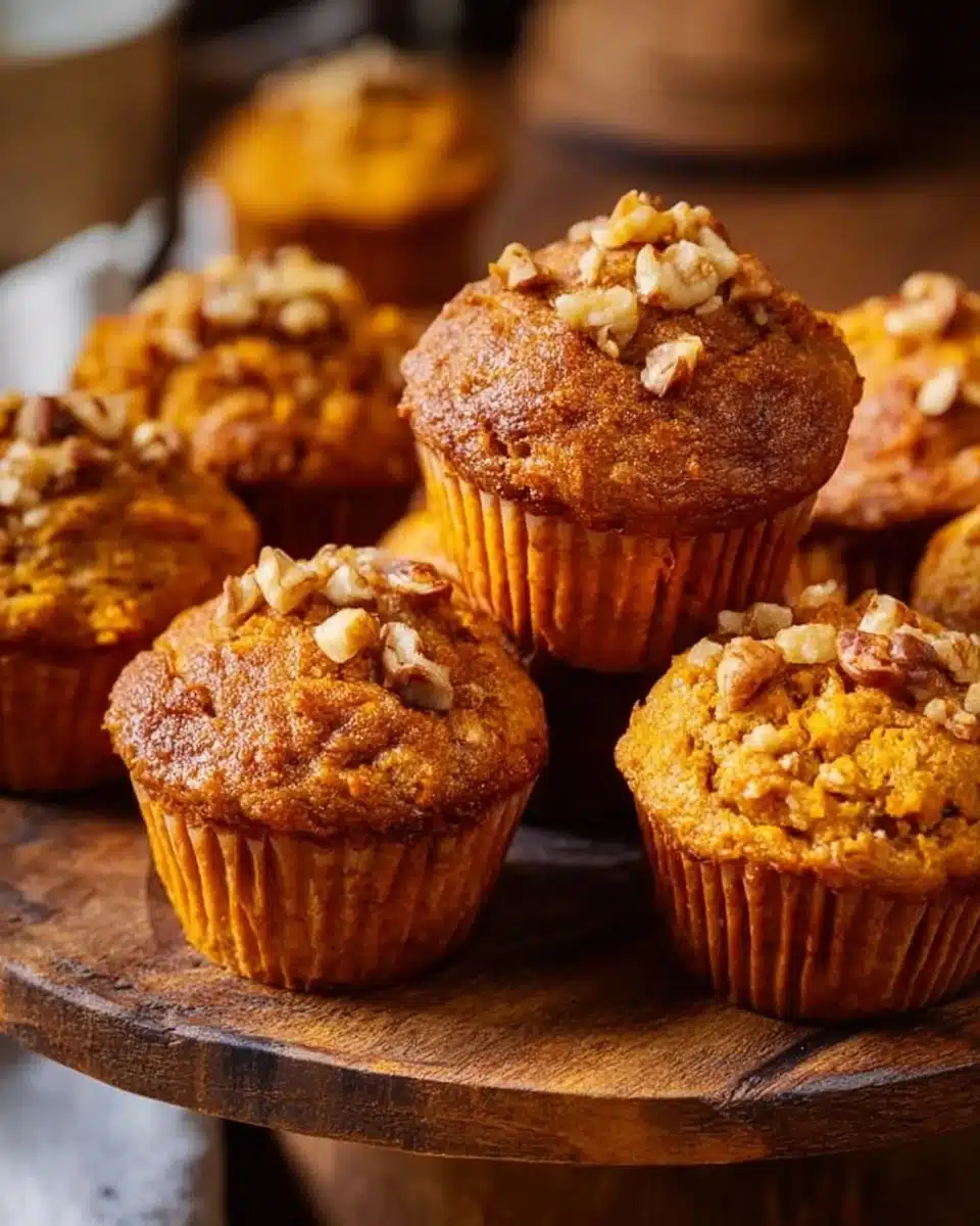 Freshly baked sweet potato muffins on a wooden table