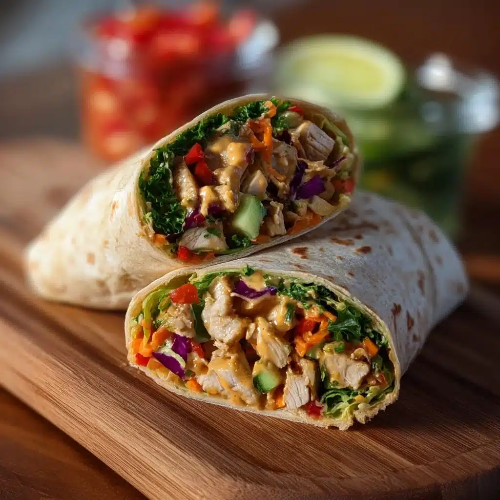 Delicious Thai Peanut Chicken Wraps filled with chicken and peanut sauce.