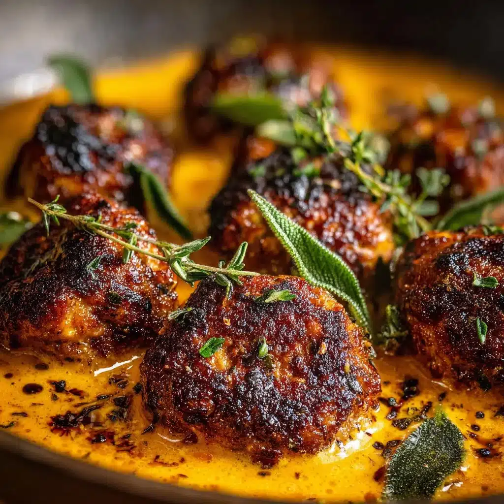 Turkey meatballs served in creamy pumpkin sage sauce