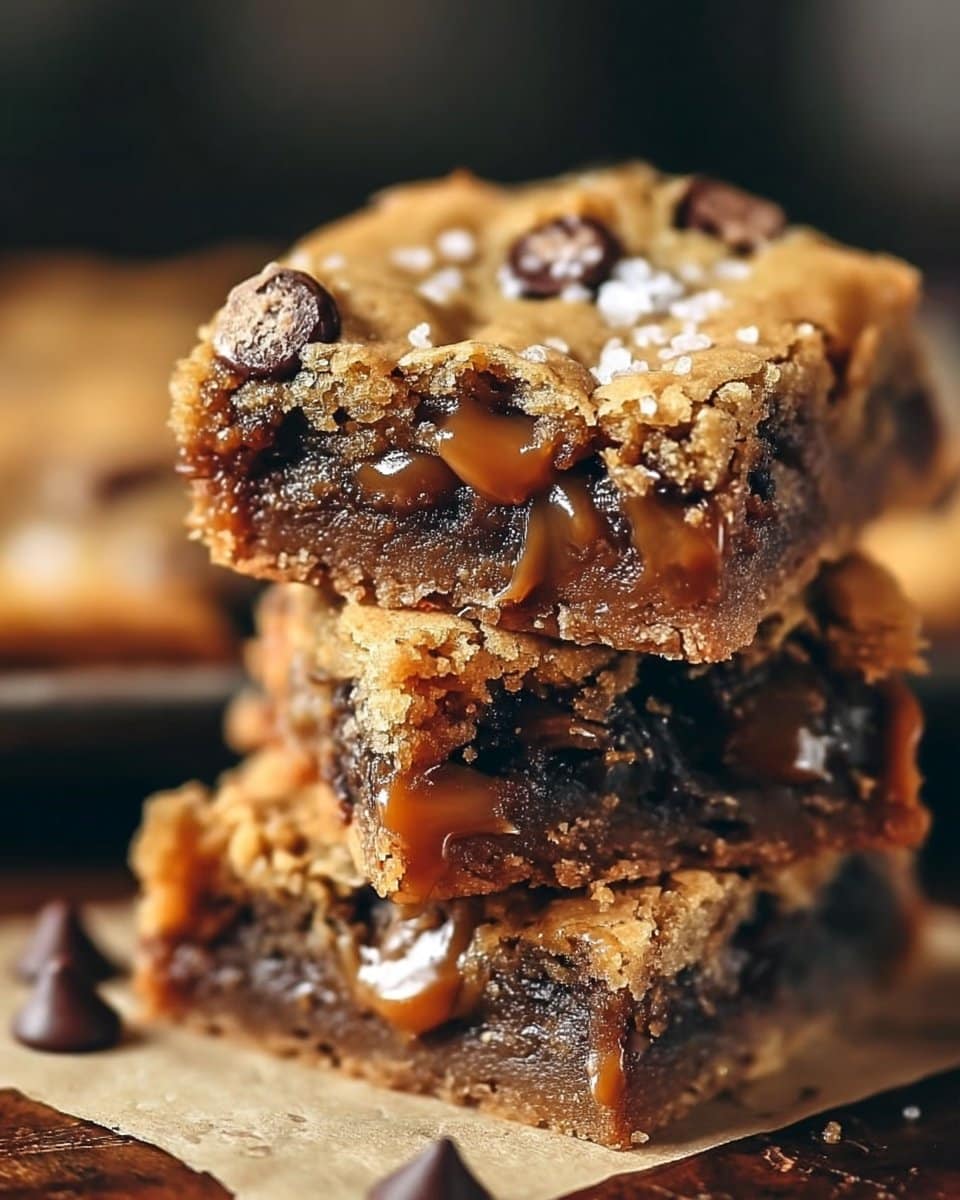 Ultimate Gooey Salted Caramel Chocolate Chip Cookie Bars