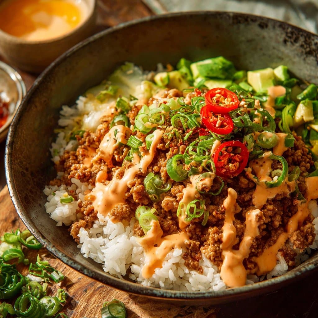 Ground Turkey Rice Bowls with Bang Bang Sauce