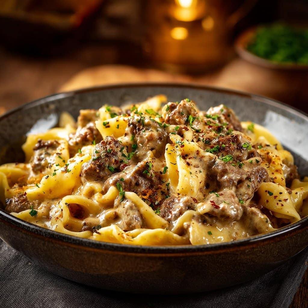 High Protein Creamy Beef Pasta