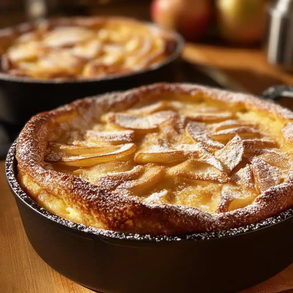 Delicious Apple Cinnamon German Pancake served with syrup and apples