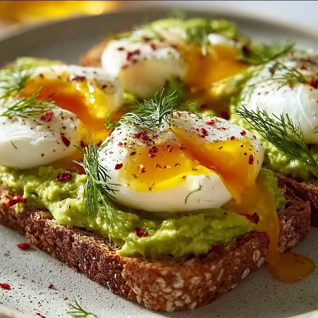 Delicious avocado toast topped with colorful ingredients on a wooden table