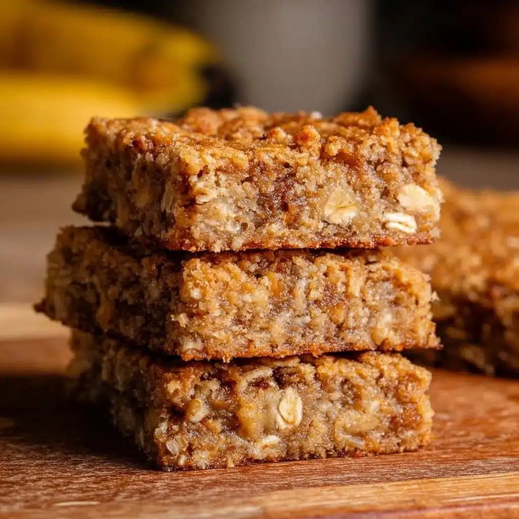 Delicious homemade Banana Oatmeal Bars on a wooden table