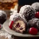 Homemade Cherry Bourbon Balls on a decorative plate