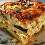 Healthy Cottage Cheese and Veggie Bake topped with fresh herbs and spices