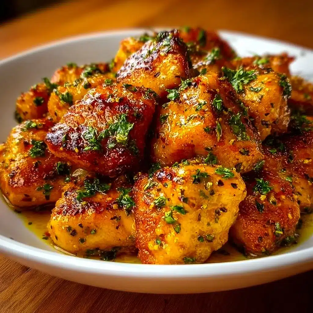 Delicious Cowboy Butter Chicken Bites served with sauce on a platter.