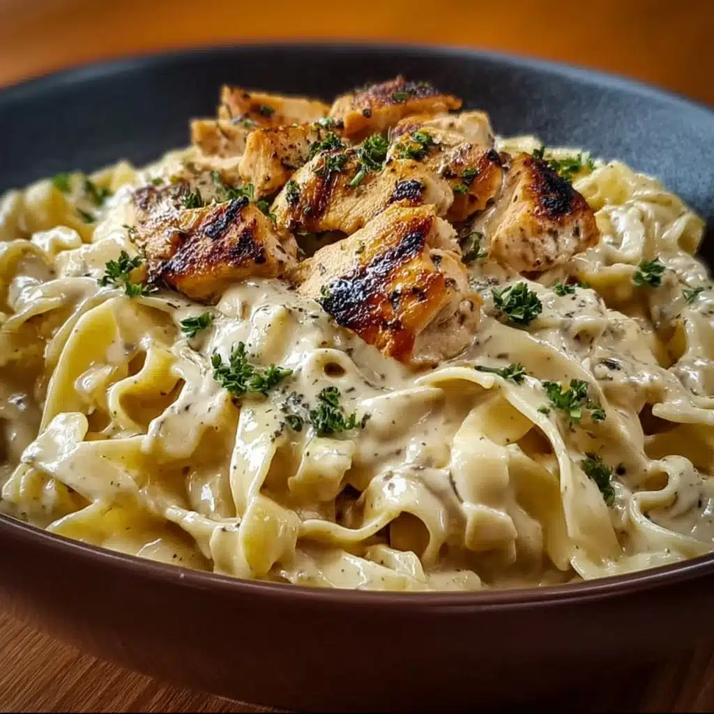 Delicious creamy chicken buttered noodles in a bowl