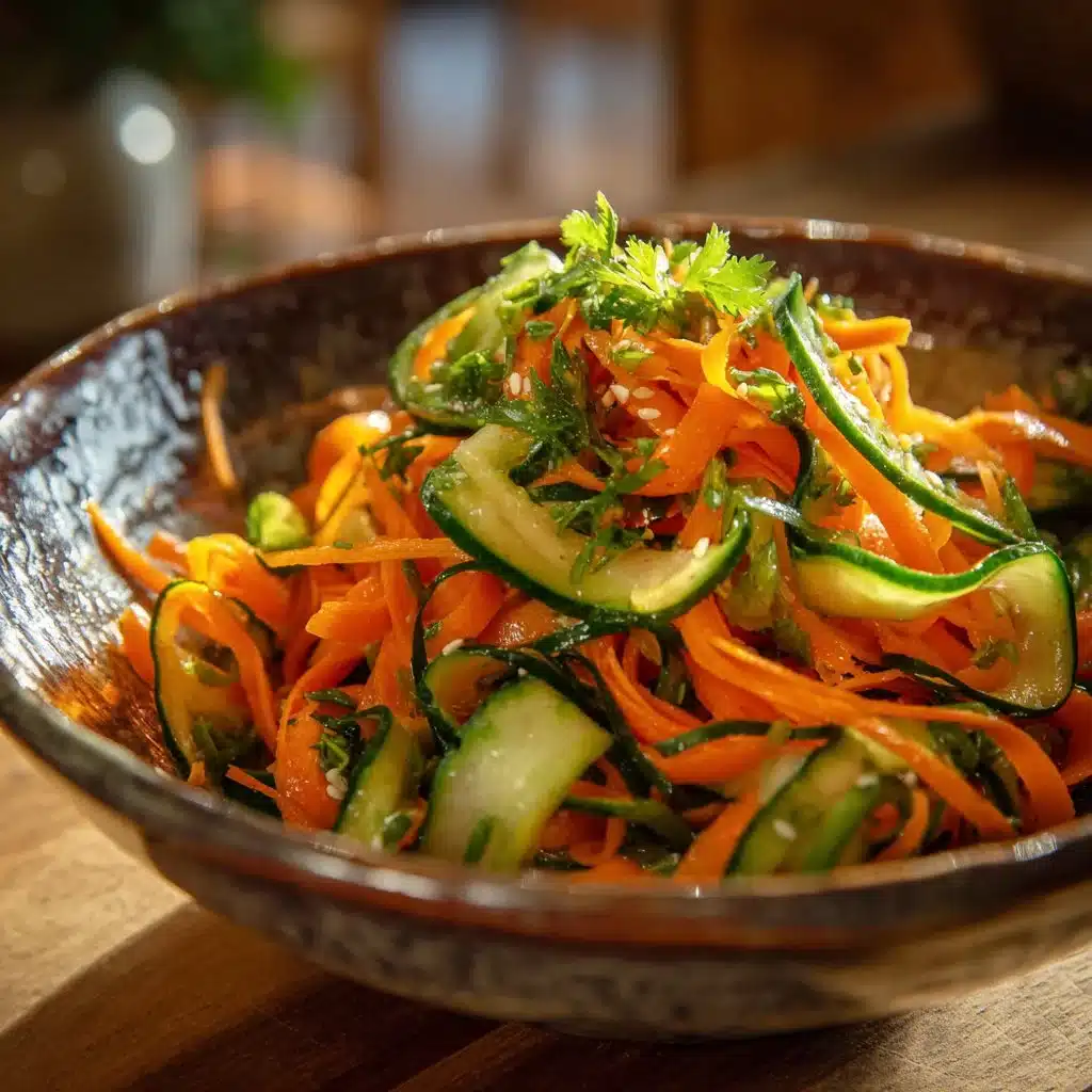 Fresh cucumber carrot salad with vibrant vegetables and dressing