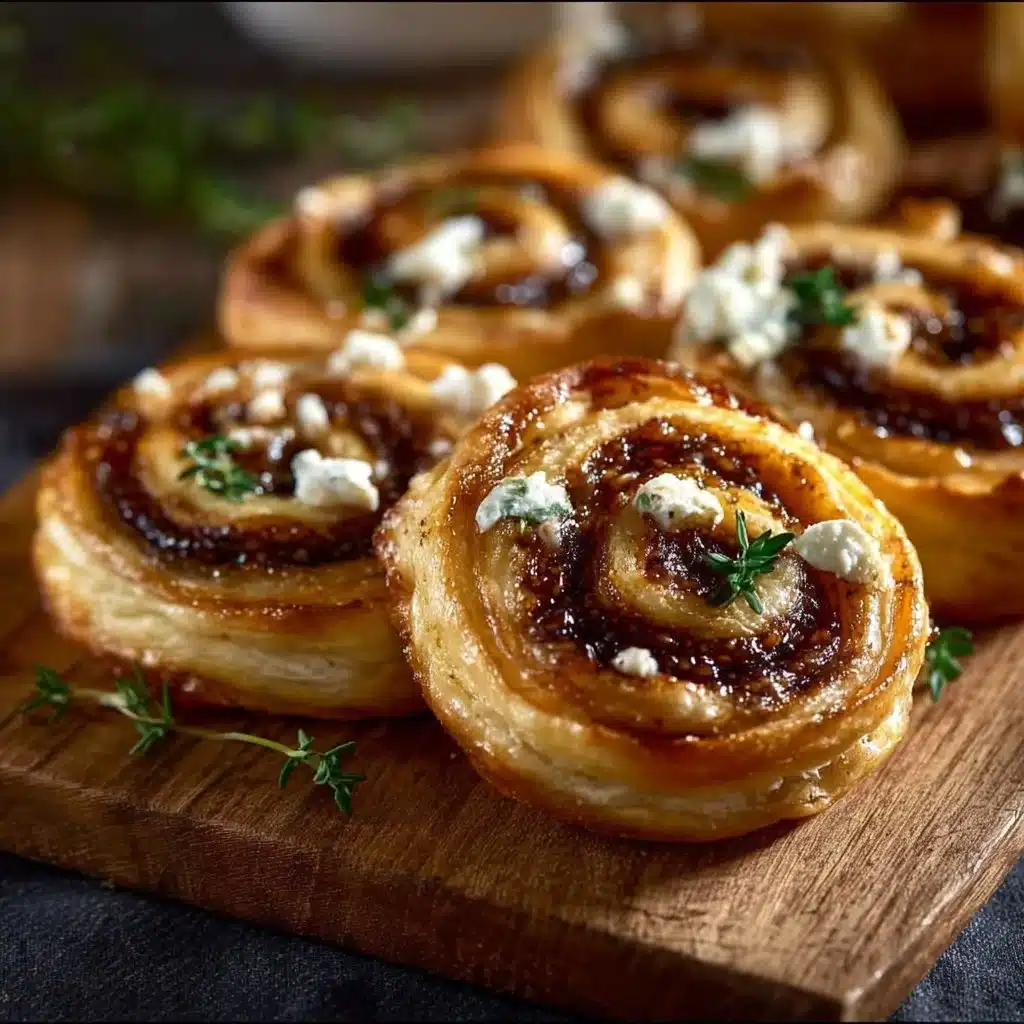 Delicious fig and goat cheese pinwheels arranged on a platter
