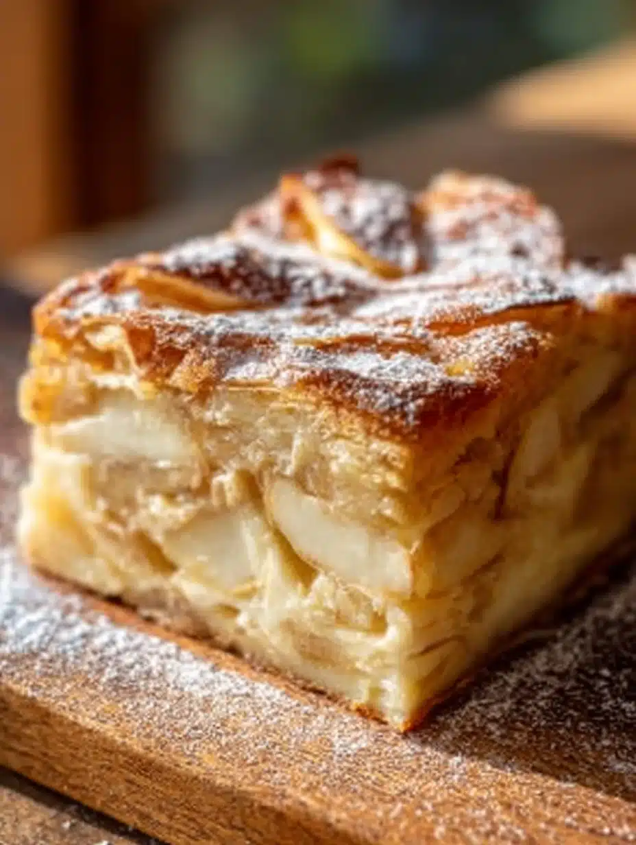 Slice of French Apple Invisible Cake showcasing apples and a light texture
